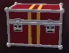 Red Works Crate with yellow stripes and a silver frame.