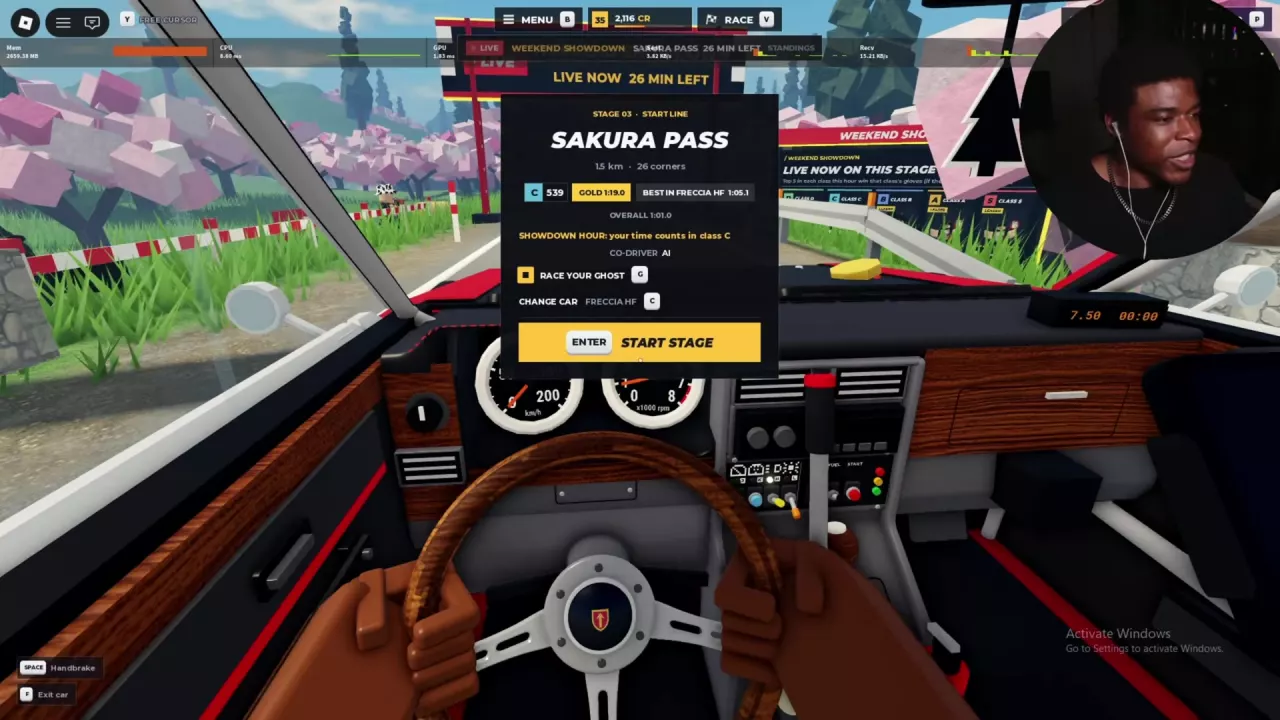 Sakura Pass starting menu assigning the Freccia HF C 539 configuration to class C.